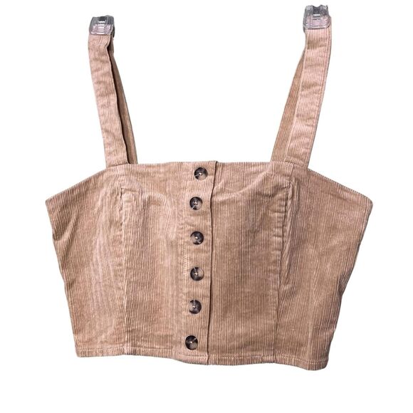 Forever 21 Crop Top Womens Small Tan Sage Corduroy Button Front Back Zip Lot 2 - Picture 9 of 12